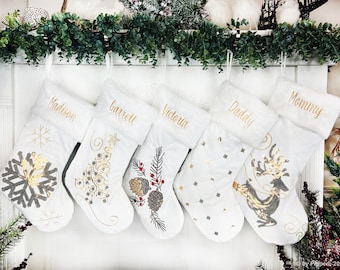 Gold Stockings,  Velvet Stockings, Elegant Stockings, Embroidered Stocking, Family Stockings, Christmas Stockings, Classic Stockings
