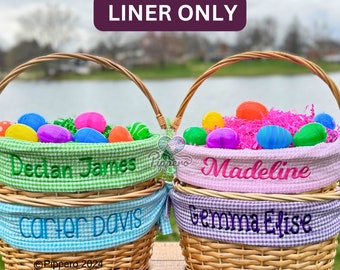 Personalized Embroidered Gingham Wicker Easter Basket Liner ONLY Gift for Boy or Girl in Bright Spring Colors Pink Blue Purple Lime