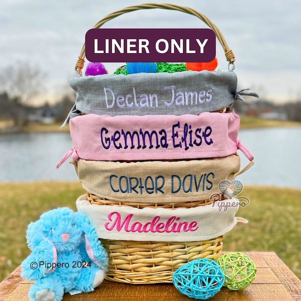 Personalized Embroidered Solid Wicker Easter Basket Liner ONLY Gift for Boy or Girl in Pastel Spring Colors Pink Blue Tan Cream