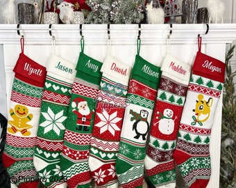 Extra Large Personalized Stocking, Long Custom Stocking, Family Knit Stockings, Baby Stocking, Embroidered Stocking, Christmas Stockings