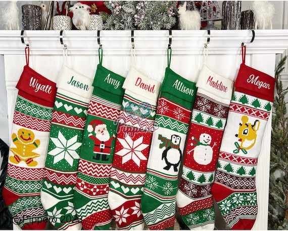 Extra Large Personalized Stocking, Long Custom Stocking, Family Knit Stockings, Baby Stocking, Embroidered Stocking, Christmas Stockings