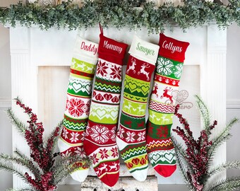 Extra Large Personalized Stocking, Long Custom Stocking, Family Knit Stockings, Neon Stocking, Embroidered Stocking, Christmas Stockings