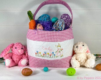 Personalized Quilted Easter Basket,  Customized Easter Basket, Kid's Easter Basket, Embroidered Basket