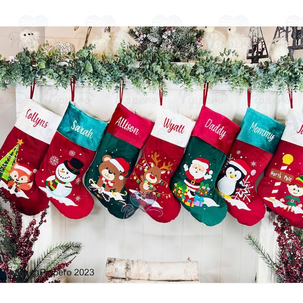 Medias de terciopelo, Medias elegantes, Medias bordadas, Medias familiares, Medias navideñas, Medias clásicas