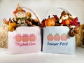Personalized Custom Embroidered Striped Trick or Treat Halloween Bag Basket Bucket Tote Orange Pumpkin Design Kid\u2019s Gift for Boy or Girl