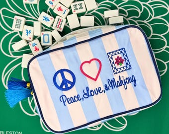 Peace Love Mahjong-kakelväska: Anpassad broderad canvasgåva