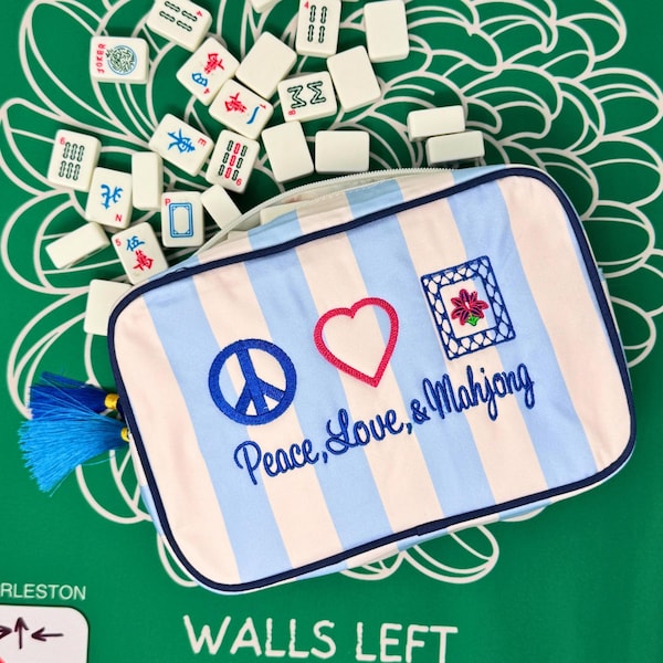 Peace Love Mahjong Tile Bag: Custom Embroidered Canvas Gift