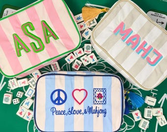 Gepersonaliseerde tas geborduurde mahjongtegels: gepersonaliseerd mahjongcadeau