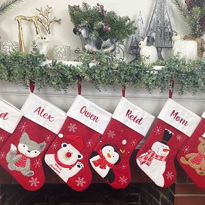 Plush Applique Personalized Stocking | Custom Christmas Stocking - Embroidered Family Stockings - Velvet Feel Stocking