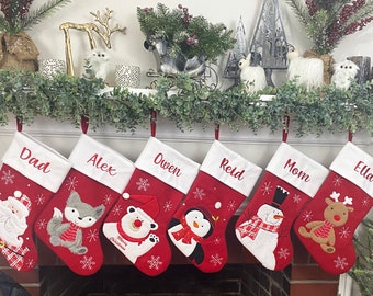 Plush Applique Personalized Stocking | Custom Christmas Stocking - Embroidered Family Stockings - Velvet Feel Stocking