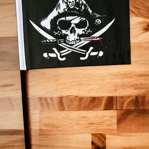 CROSSED SABRES PIRATE small hand flag on pole 15cm x 10cm