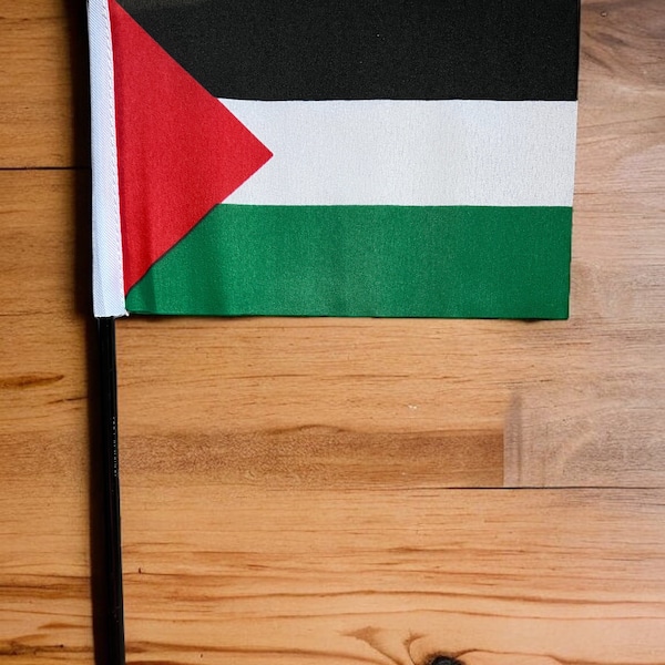 PALESTINE small hand waving FLAG 15cm x 10cm with 25cm pole Gaza