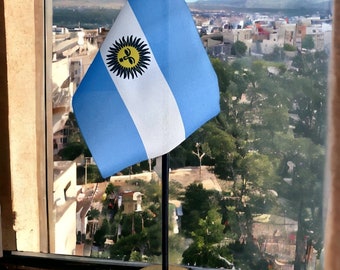 ARGENTINA TABLE FLAG 15cm x 10cm with golden base stands 25cm