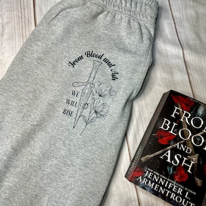 Licensed FBAA joggers, from blood and ash we will rise inspired, poppy Balafour apparel, Hawke, Prince casteel, Willa bookclub, JLA inspired