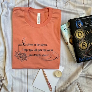 Divine rivals tee, even in the silence shirt, Roman Kitt, iris winnow, letters of enchantment, fantasy reads, book lover gift, book dragon