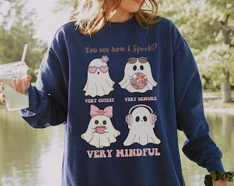 Very Demure Very Cutesy Very Spooky Comfort Colors sweatshirt, Very Spooky Ghost Halloween, Pink Ghost, Halloween Gift For Demure Girl Women