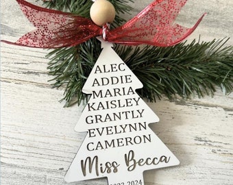 Teacher Tree Ornament Teacher Gift Christmas Tree Ornament Personalized Class List School Ornament Class Gift Student Names Teacher Ornament
