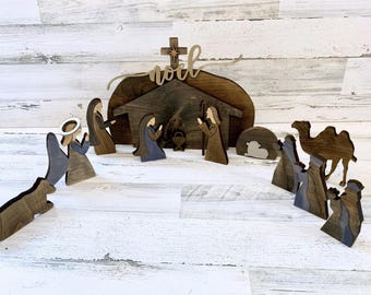 Nativity scene rustic wooden decor nativity creche Noel Barn Nativity scene christian religious decorations Christmas Holiday Decorations