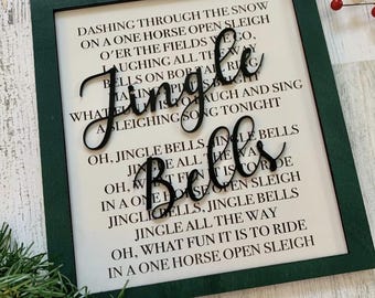 Jingle Bells Lyric Sign Holiday Decor Christmas Decoration Framed Christmas Caroling Sign Holiday Lyrics Jingle Bell winter farmhouse sign