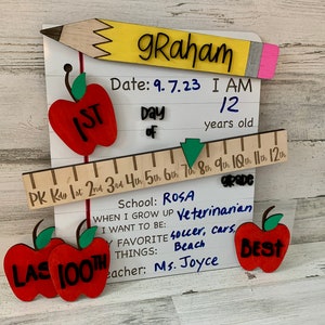 Custom First Day of School Sign Reusable Sign Dry Erase Personalized Interchangeable Sign Back to School Last day 100th Day Photo Prop Kids