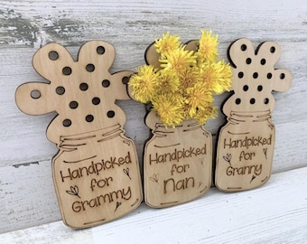 Wood Flower Holder Magnet Flowers for Mommy Teacher's Gift Personalized Mother's Day Gift Wildflower Display Kids Mason Jar Flower Holder