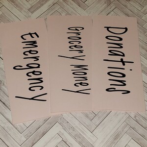 Set of 5 -  Laminated Cash Envelopes, Cash Budget, Sinking Funds, Dave Ramsey Inspired Cash System/ Blush Pink/ Font: Rosalyn /Hole Punched