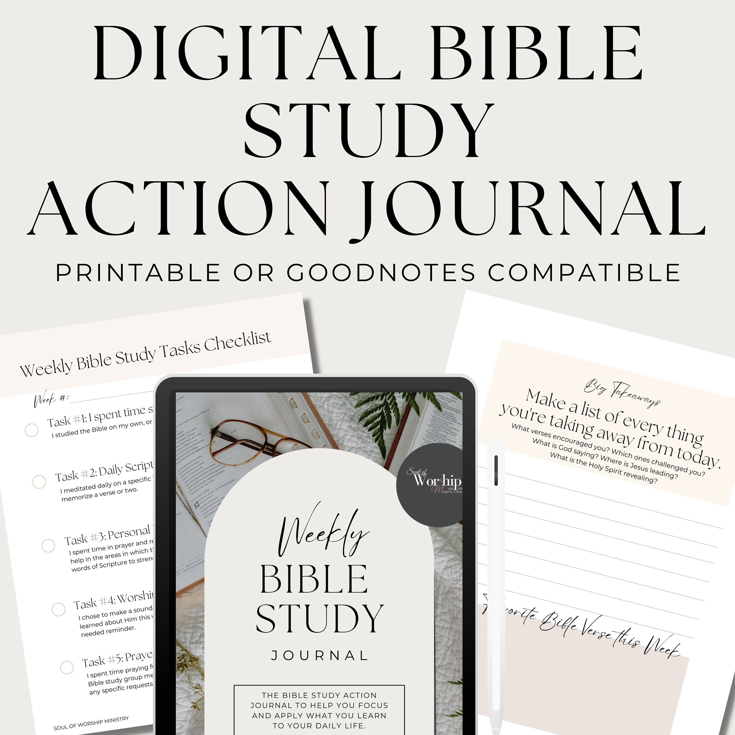 Digital Bible Study Action Journal - Printable PDF - Journaling, Devotional Journal, Bible Study, Instant Download, GoodNotes Portrait