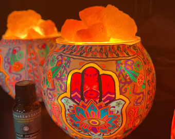 Hamsa Himalayan Aromaterapeutyczna lampa solna z solą kamienną z przewodem ściemniacza z certyfikatem UL, wykonana ręcznie przez rzemieślnika