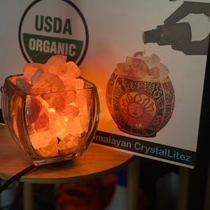 Votive Glass Himalayan Aromatherapy Salt Lamp with UL Listed Dimmer Cord, Handcrafted Artisan Made with Salt Crystals image 5