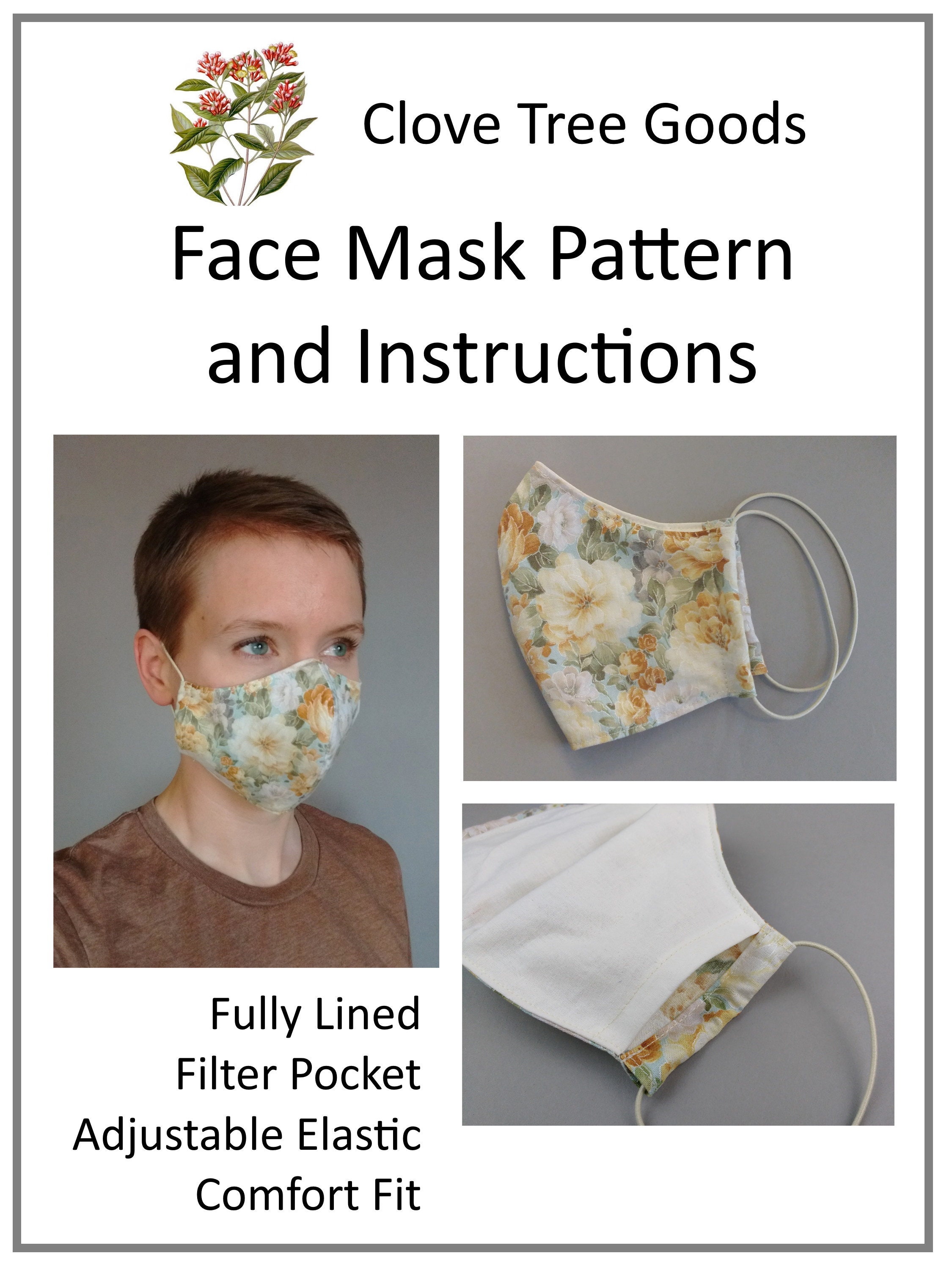 Face Mask Pattern PDF With Filter Pocket Sewing Pattern Tutorial PDF ...