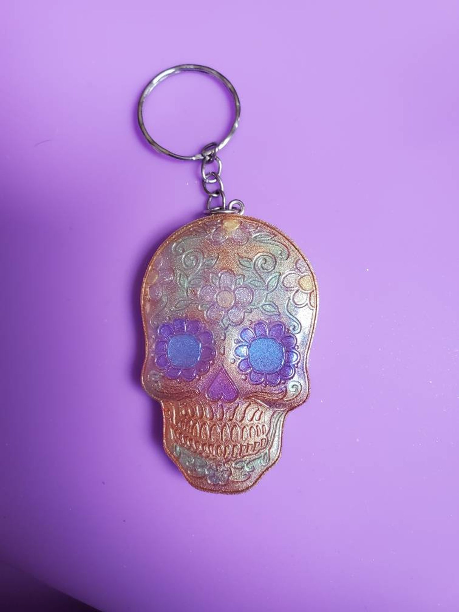 Sugar Skull Keychain. Multicolored Etsy