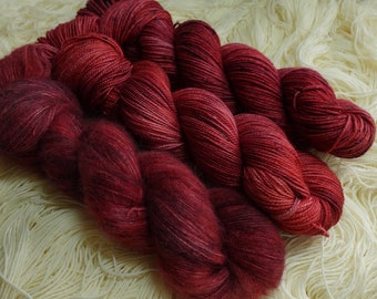 Hand dyed "Dark Souls" Deep Red Purple SW & Non SW Merino/Alpaca/Yak/Silk/Stelina blend Bases available 4ply/DK Fingering Weight Yarn/wool