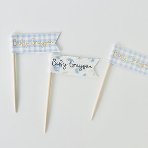 Baby Floral Rose Cupcake toppers, Baby in Bloom Topper, Blue Rose Personalize Baby Shower Cupcake Topper