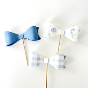 Blue Bow Baby Cupcake Toppers, Baby in Bloom Cupcake Topper, Blue Rose Personalize Baby Shower Cupcake Topper