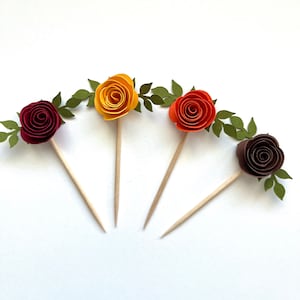 Thanksgiving Cupcake Toppers, Fall Rose Cupcake Topper, Mini Cupcake Picks, Birthday, Wedding, Showers, Celebrations