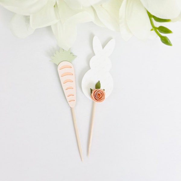 Easter Bunny and Carrot Cupcake Topper, Mini Cupcake Picks, Birthday, Baby Shower, Baby Announcement, Celebrations!