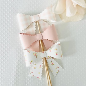 Pink Bow Baby Cupcake Toppers, Baby in Bloom Cupcake Topper, Pink Floral Rose Personalize Baby Shower Cupcake Topper, Coquette Girl Party