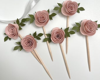 Pink Rose Cupcake Topper, Mini Cupcake Picks, Birthday, Wedding, Showers, Anniversaries, Celebrations!