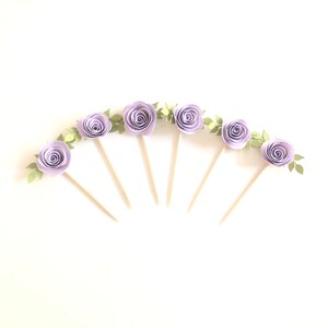 Lavender Rose Cupcake Topper, Mini Cupcake Picks, Cumpleaños, Boda, Duchas, Celebraciones