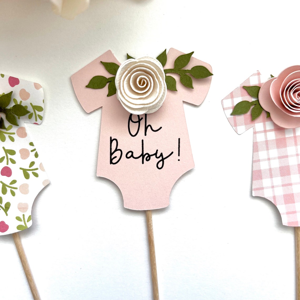 Oh Baby Cupcake Topper Baby Bodysuit Pink Rose Personalize Etsy