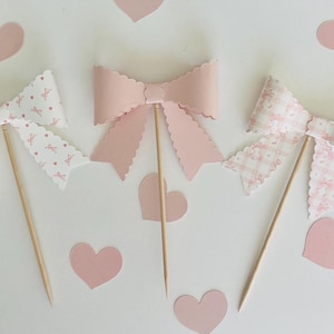Pink Bow Baby Cupcake Toppers, Pink Coquette Gingham Personalized Baby Shower Cupcake Topper, Coquette Valentine Girl Party