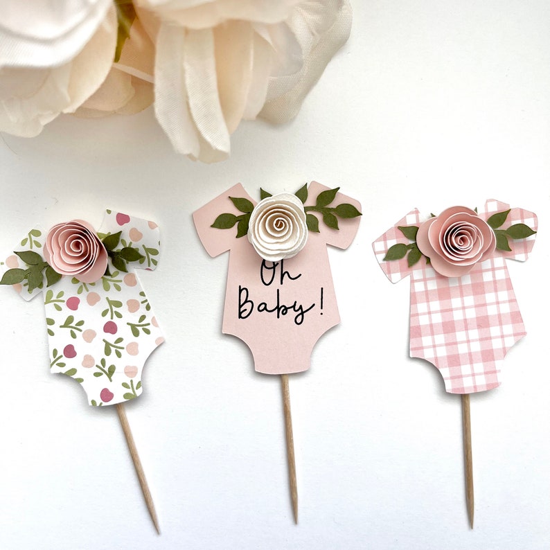 Oh Baby Cupcake Topper Baby Bodysuit Pink Rose Personalize Etsy