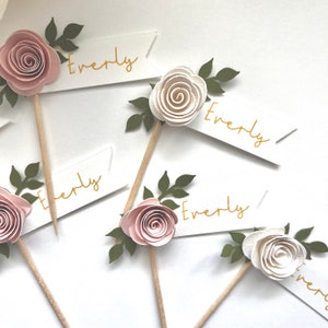 Custom Cupcake Tag, Mini Flower Cupcake Picks, Boho Toppers, Birthday, Wedding, Showers, Anniversary, Bachelorette Party