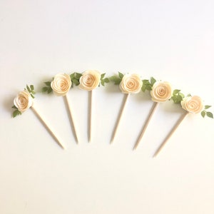 Creme Rose Cupcake Topper, Mini Cupcake Picks, Birthday, Wedding, Showers, Celebrations