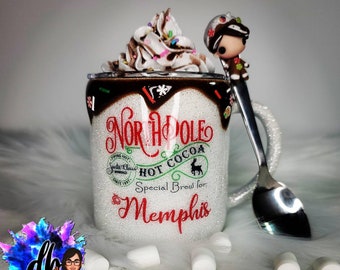 North Pole Christmas Hot Cocoa / Hot Chocolate Mug. Personalized Stainless Steel 220ml
