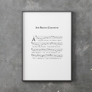 Gregorian Chant Print - Ave Regina Caelorum Art Print - Catholic Sheet Music Art Print - 9X12