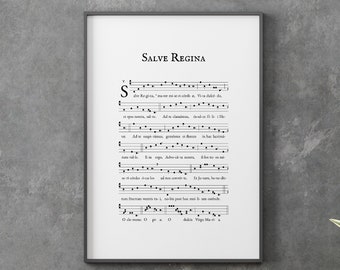 Impresión de canto gregoriano - Impresión artística de Salve Regina - Impresión artística de partituras católicas - 9X12