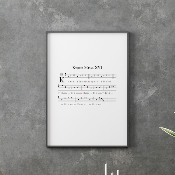 Gregorian Chant Print - Kyrie Eleison Art Print - Katholische Noten Art Print - 9X12