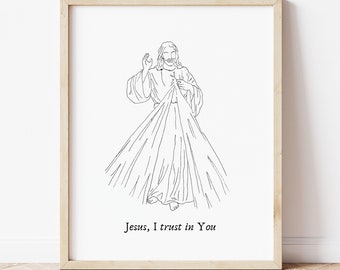 Catholic Print Divine Mercy Line Art - Jesus, I trust in You - 8X10 print