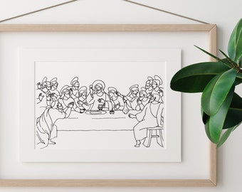 Catholic Print  Last Supper Line Art - Ultima Cena - 12X16 print